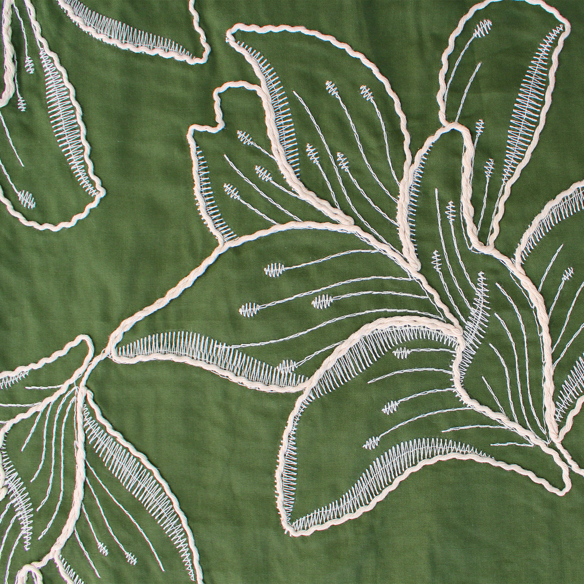 voile, embroidered cotton floral - green/natural