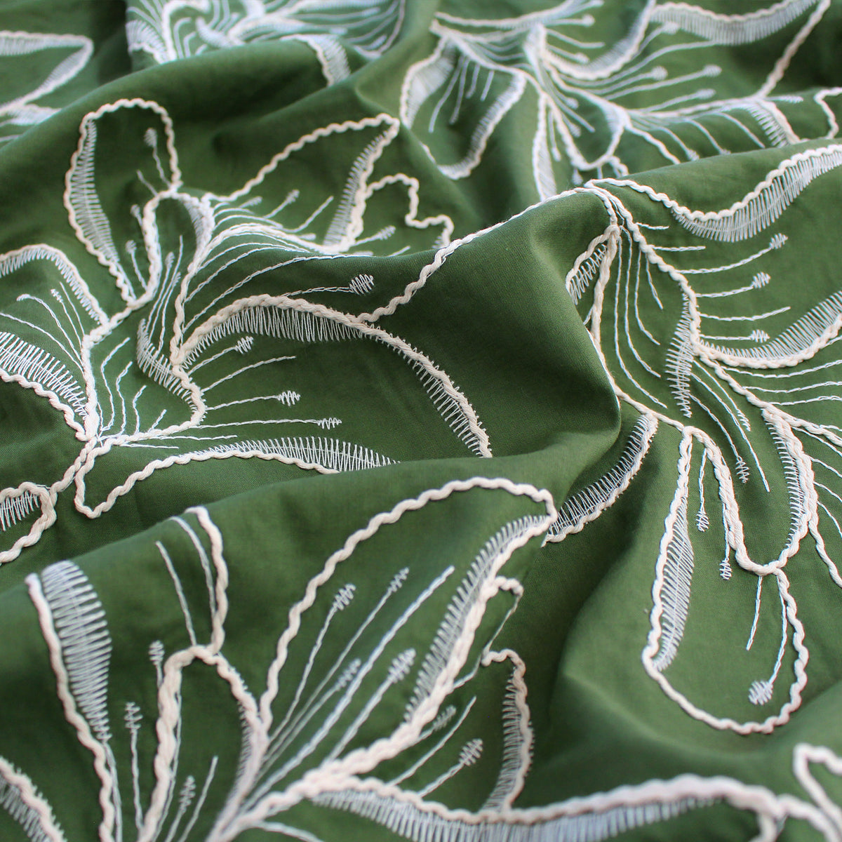 voile, embroidered cotton floral - green/natural