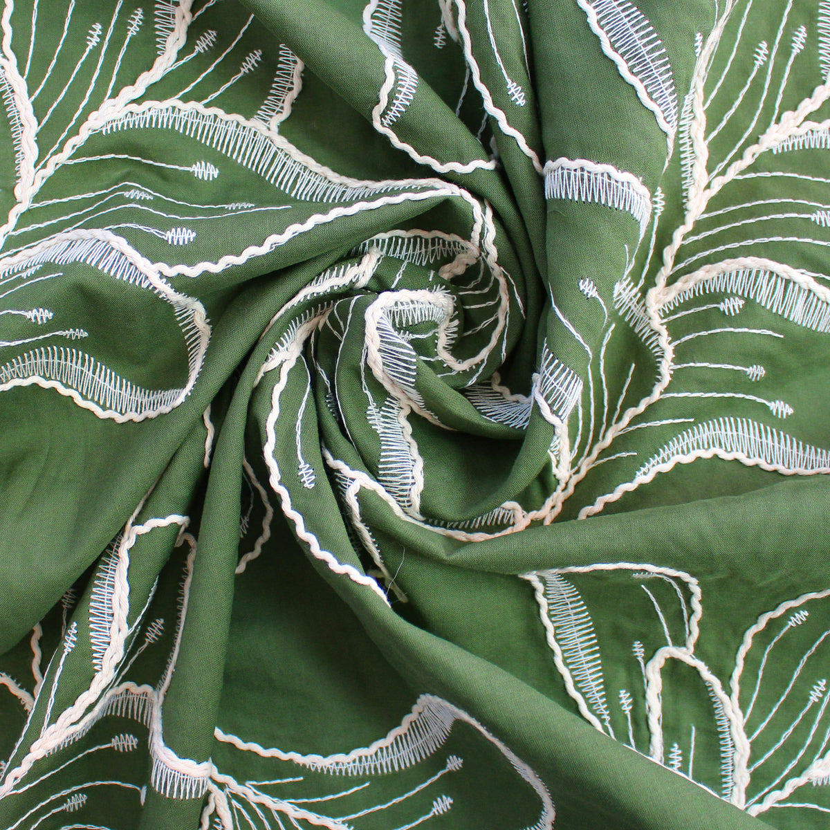 voile, embroidered cotton floral - green/natural