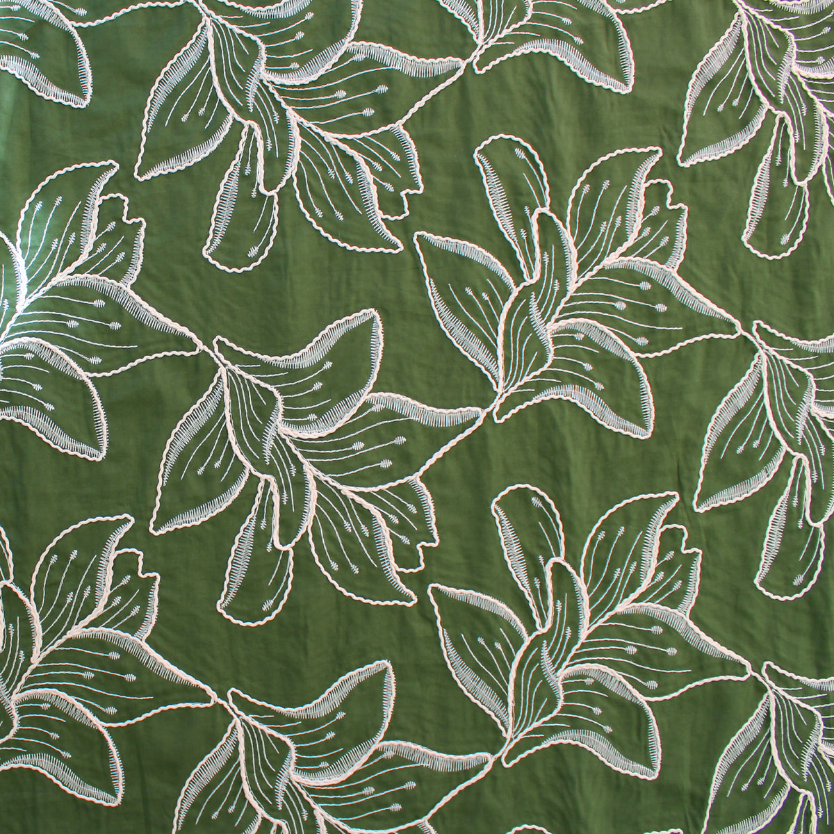 voile, embroidered cotton floral - green/natural