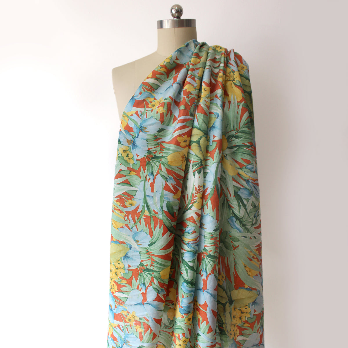 voile, Tencel blend printed woven 'breezy tropics' - jade/rust