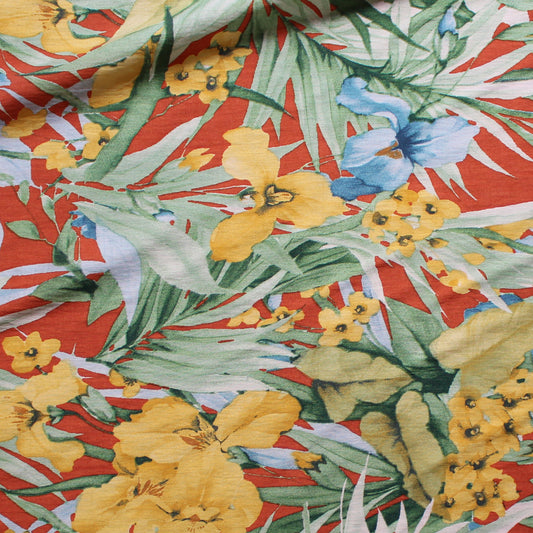 voile, Tencel blend printed woven 'breezy tropics' - jade/rust