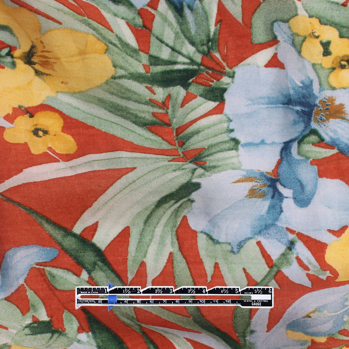 voile, Tencel blend printed woven 'breezy tropics' - jade/rust