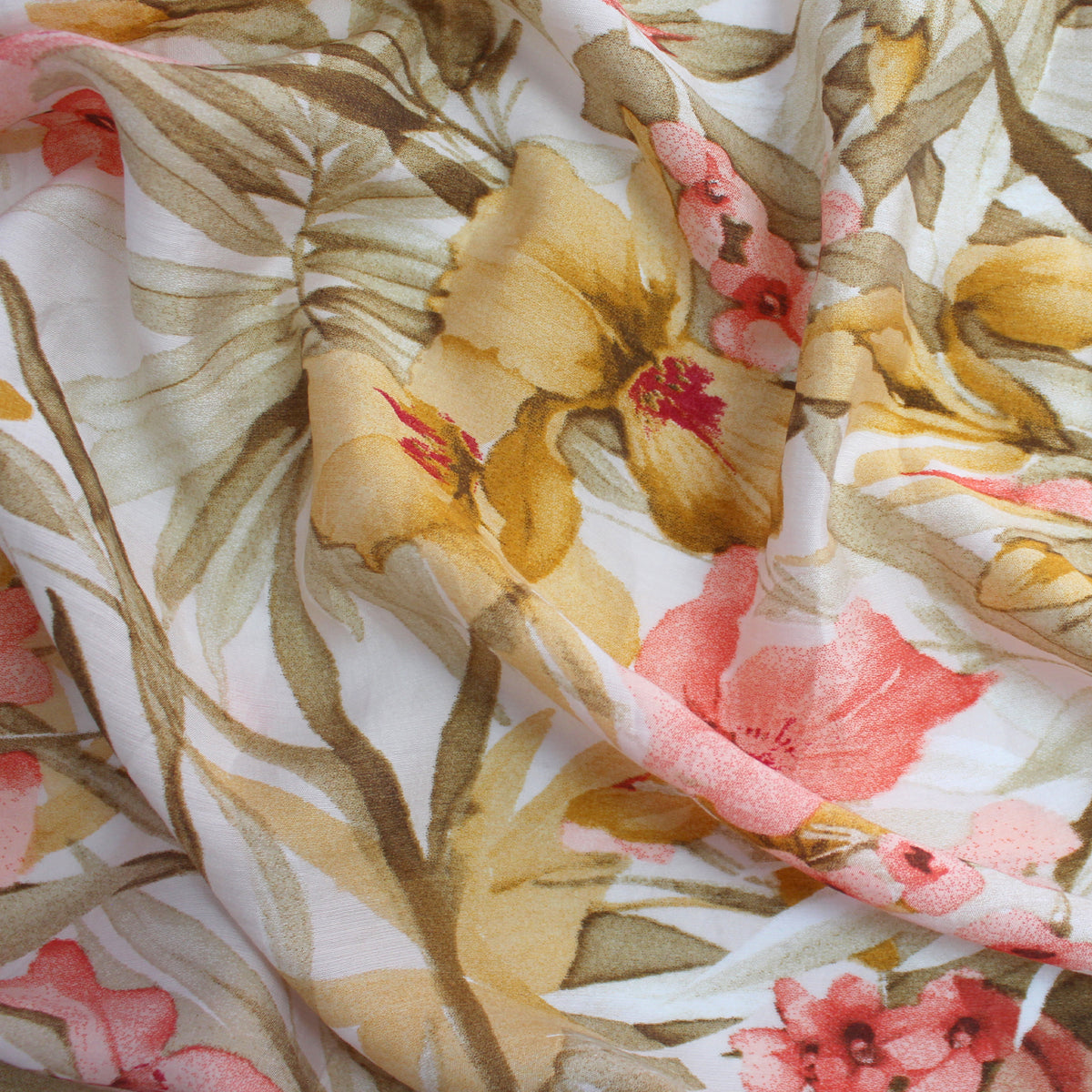 voile, Tencel blend printed woven 'breezy tropics' - salmon/maize