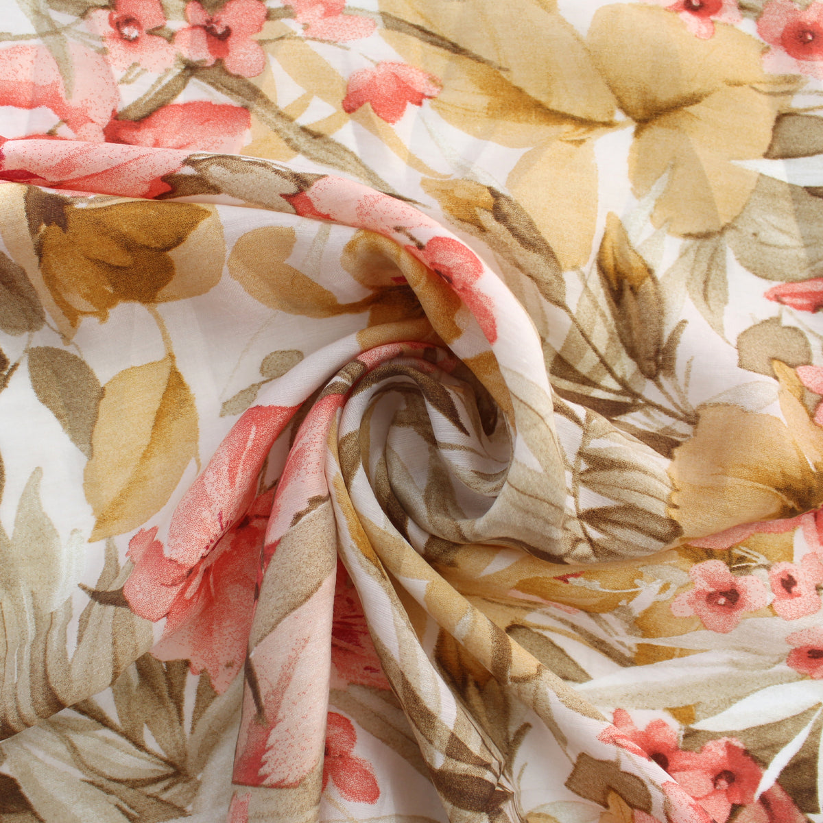 voile, Tencel blend printed woven 'breezy tropics' - salmon/maize