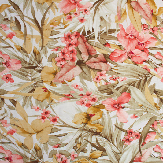 voile, Tencel blend printed woven 'breezy tropics' - salmon/maize