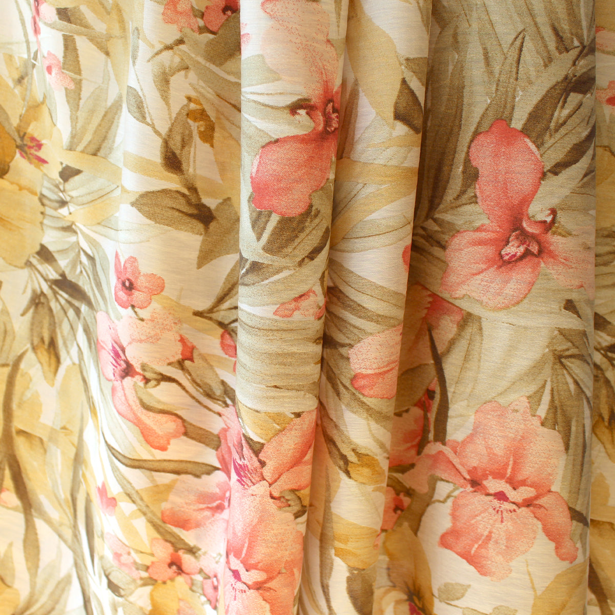 voile, Tencel blend printed woven 'breezy tropics' - salmon/maize