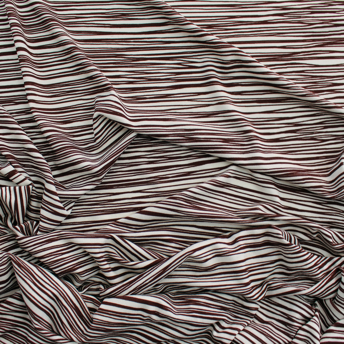 jersey knit, rayon/Spandex 'cocoa stripes', Oeko-Tex cert.