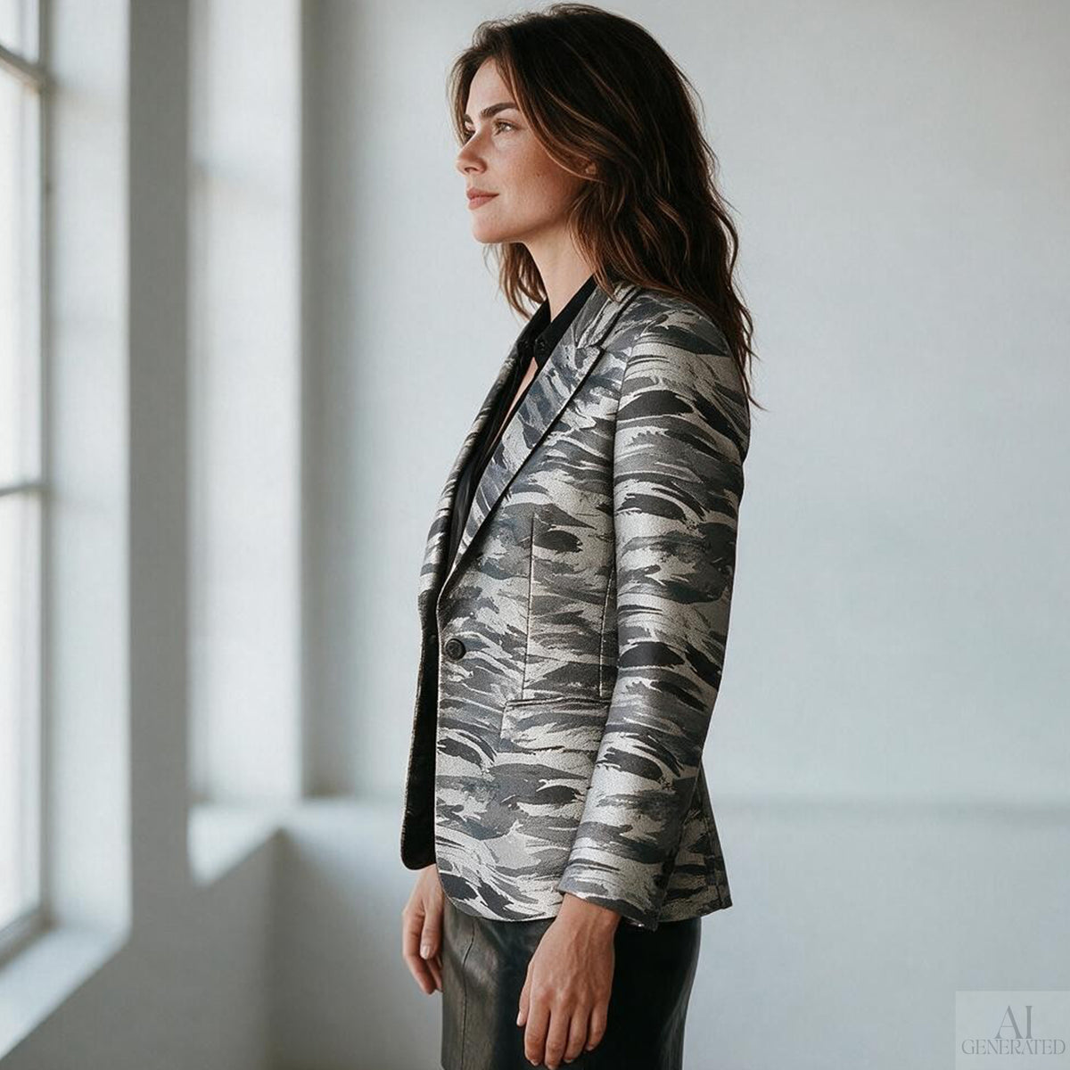 jacquard brocade, metallic woven suiting 'pebble river'