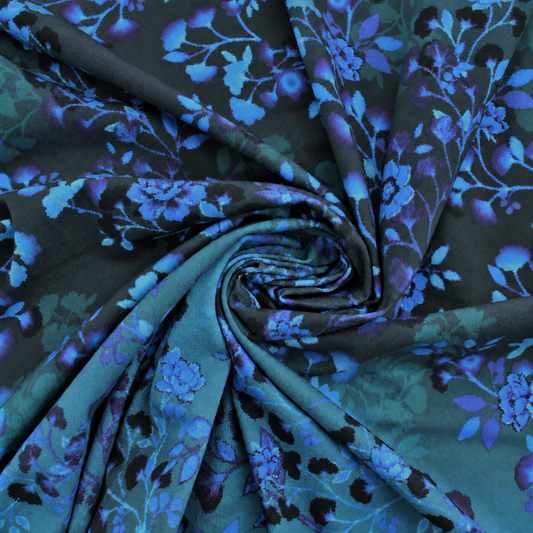 jersey, cotton/elastic Dutch knit print 'blue flora', Oeko-Tex cert.