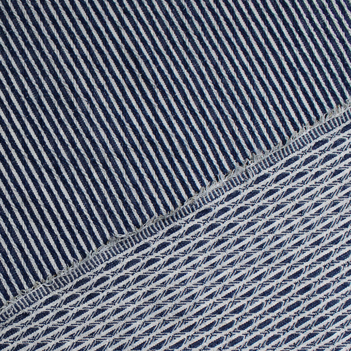 denim, reversible stripe/diamond textured novelty weave