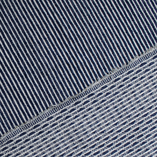 denim, reversible stripe/diamond textured novelty weave