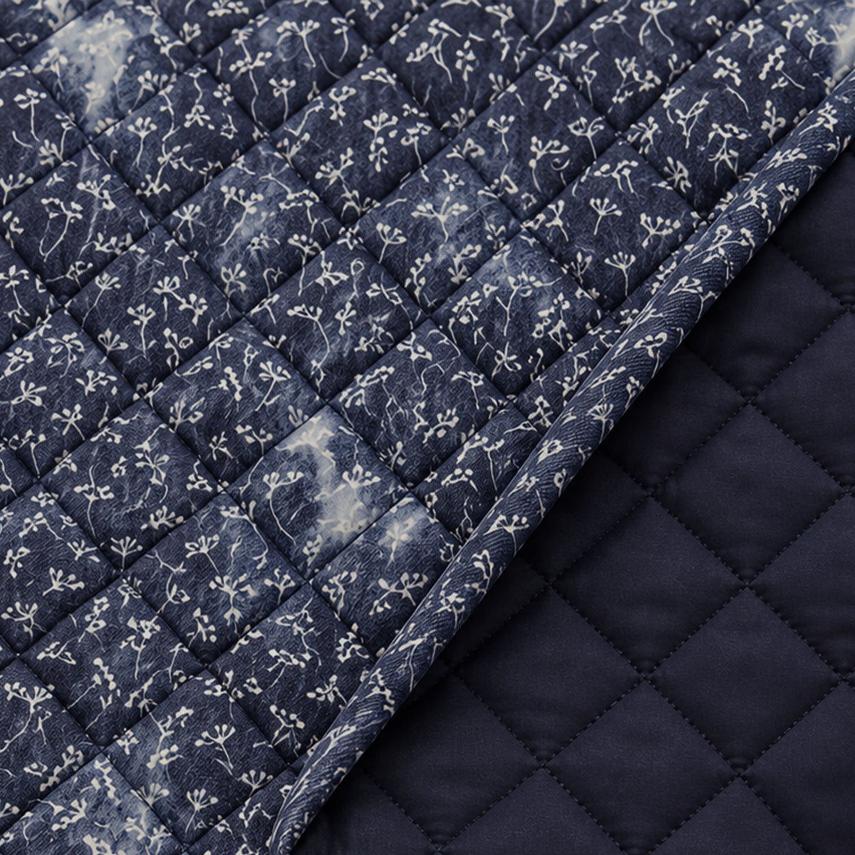 denim quilted coating, pre-quilted and lined 