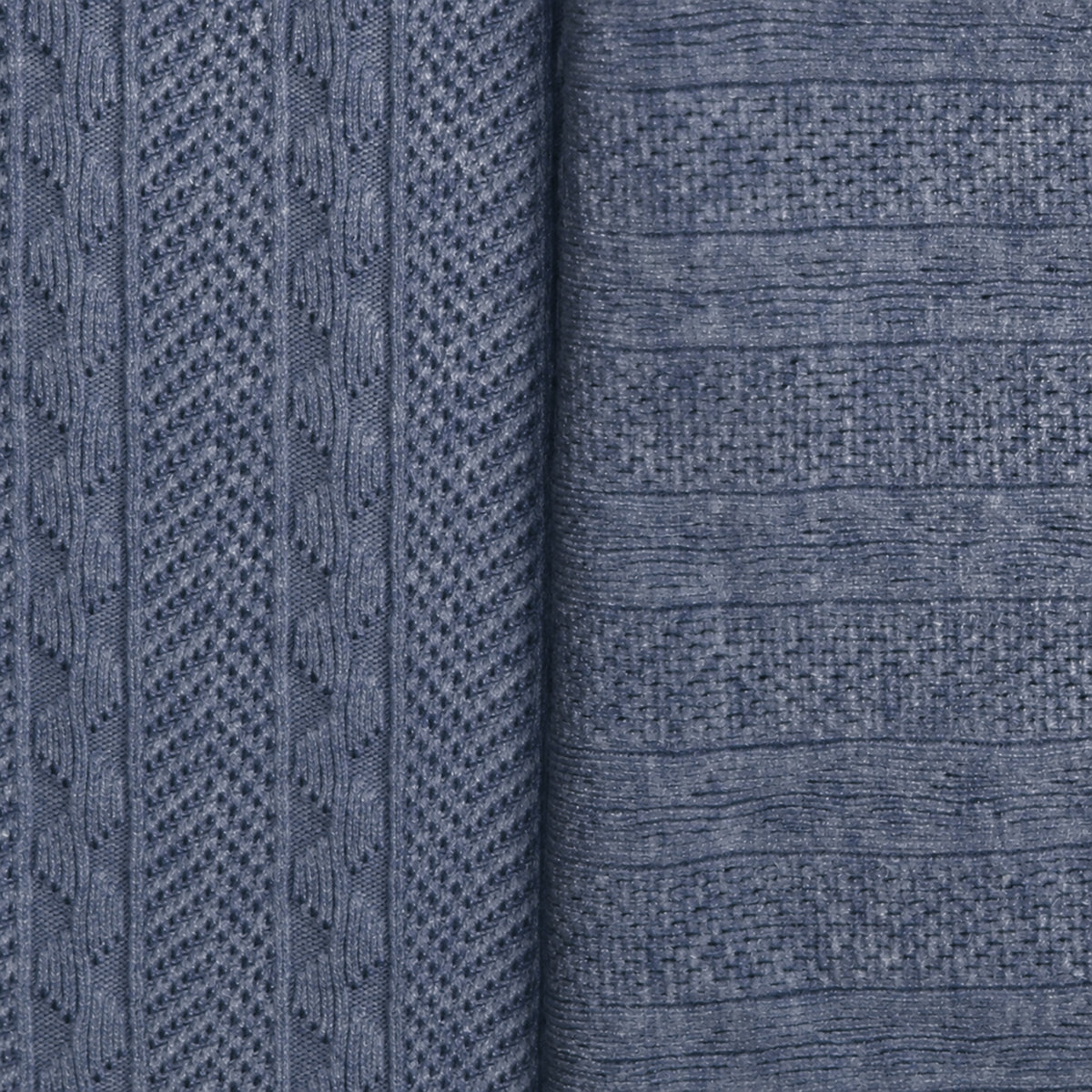 sweater knit, rayon blend pointelle/cable - heathered denim blue