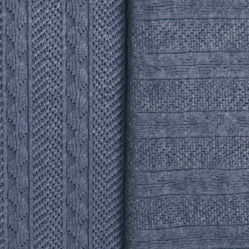 sweater knit, rayon blend pointelle/cable - heathered denim blue