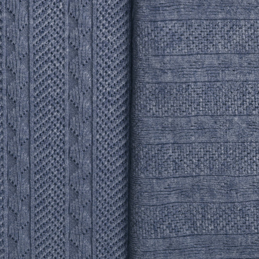 sweater knit, rayon blend pointelle/cable - heathered denim blue