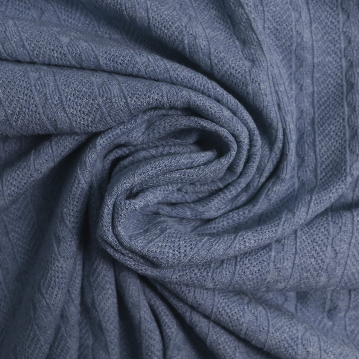 sweater knit, rayon blend pointelle/cable - heathered denim blue
