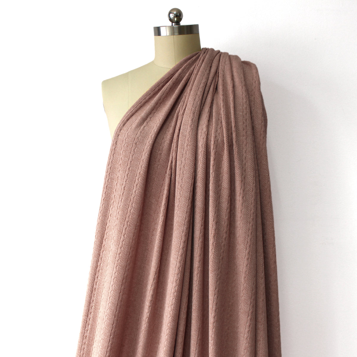 sweater knit, rayon blend pointelle/cable - heathered rose