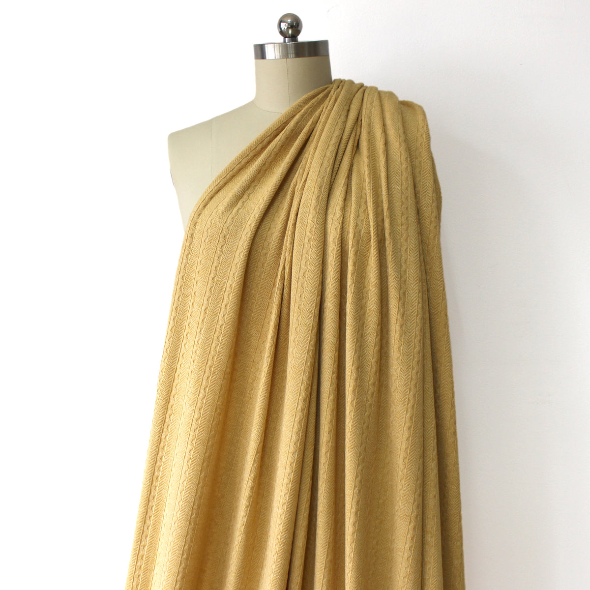 sweater knit, rayon blend pointelle/cable - heathered yellow