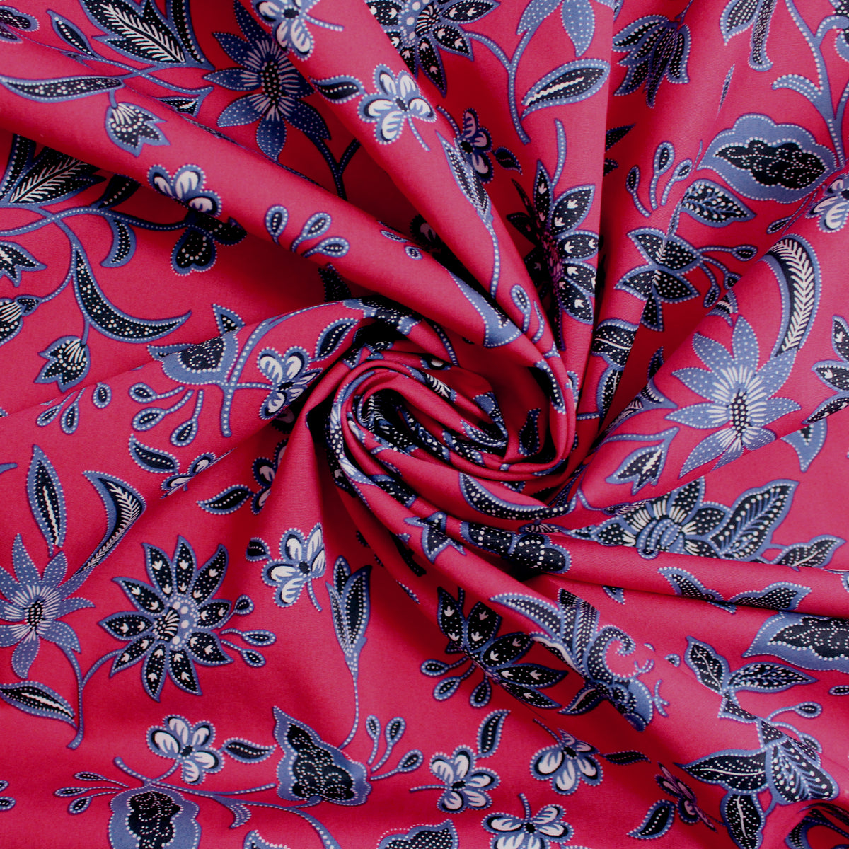poplin, cotton woven border print 'batiky floral'