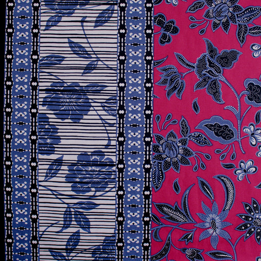 poplin, cotton woven border print 'batiky floral'