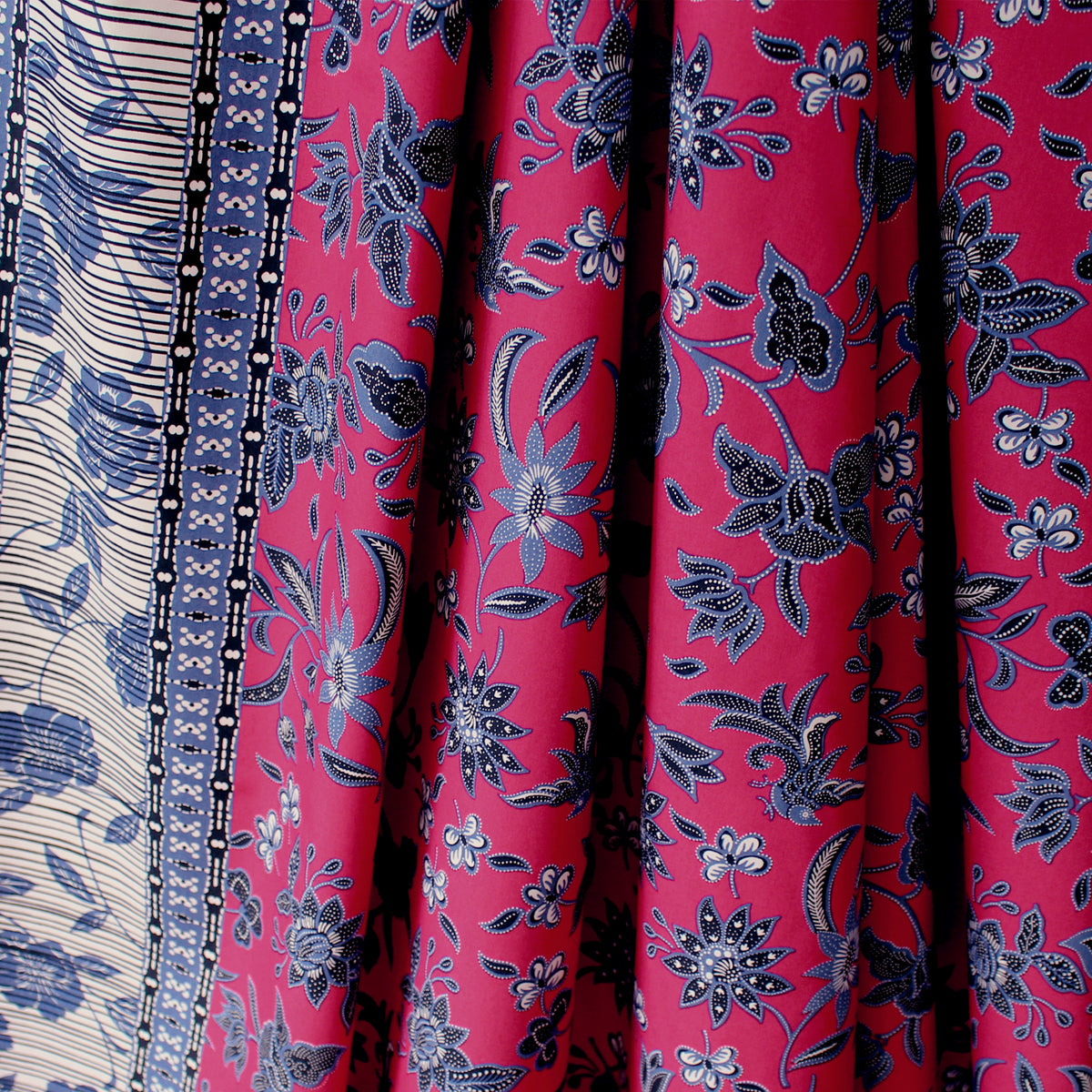 poplin, cotton woven border print 'batiky floral'