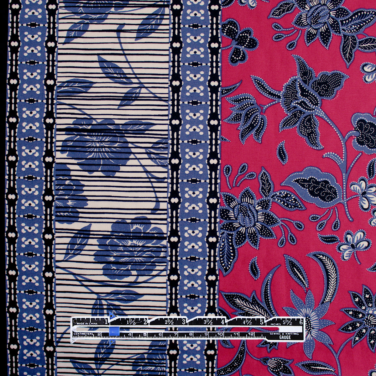 poplin, cotton woven border print 'batiky floral'