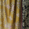 lawn, cotton woven border print 'olive and crocus'