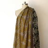 lawn, cotton woven border print 'olive and crocus'