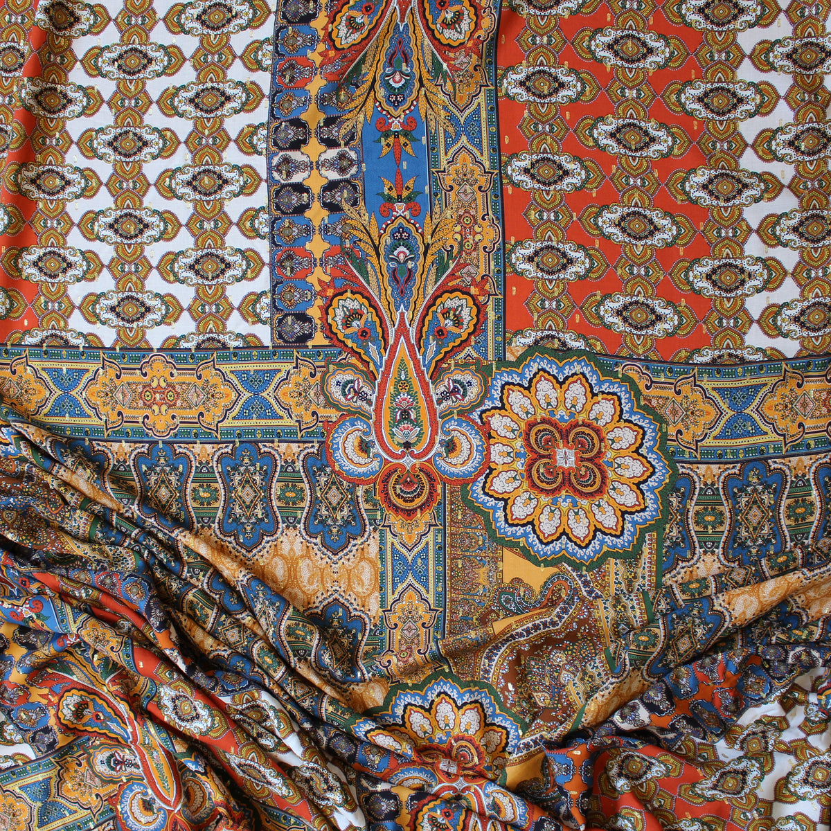 challis, viscose woven clip weave/print 'boho bazaar'
