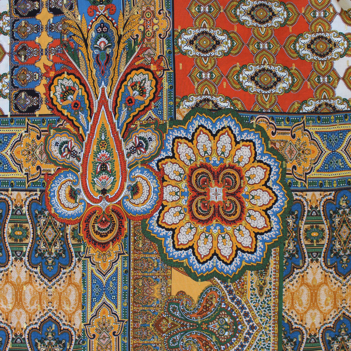 challis, viscose woven clip weave/print 'boho bazaar'