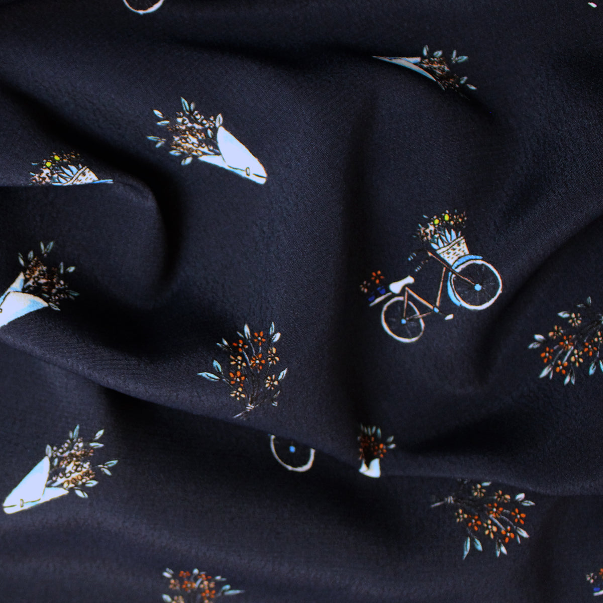 crepe, viscose blouseweight woven 'bike bouquet'