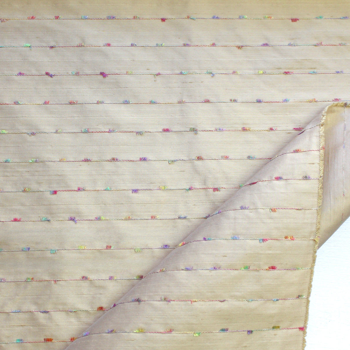 silk dupioni, tufted clipped-weave stripe 'apricot sherbet' *LIMITED YARDAGE*