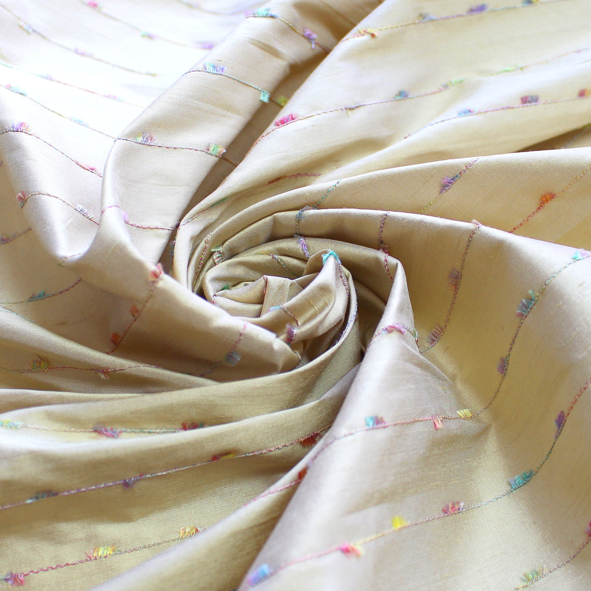 silk dupioni, tufted clipped-weave stripe 'apricot sherbet' *LIMITED YARDAGE*