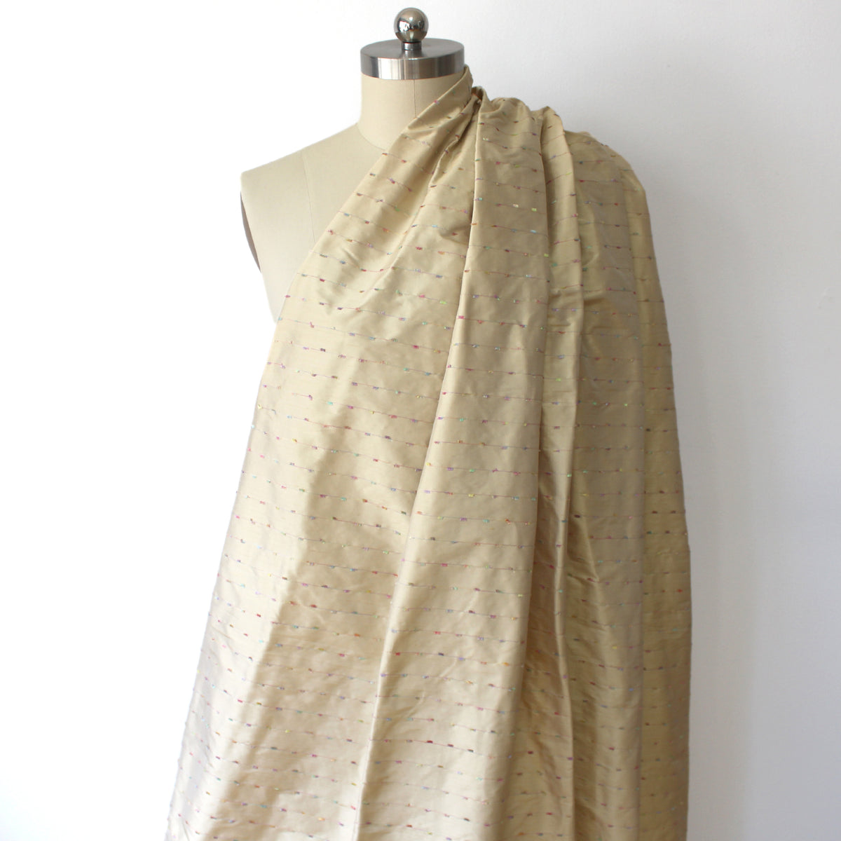 silk dupioni, tufted clipped-weave stripe 'apricot sherbet' *LIMITED YARDAGE*