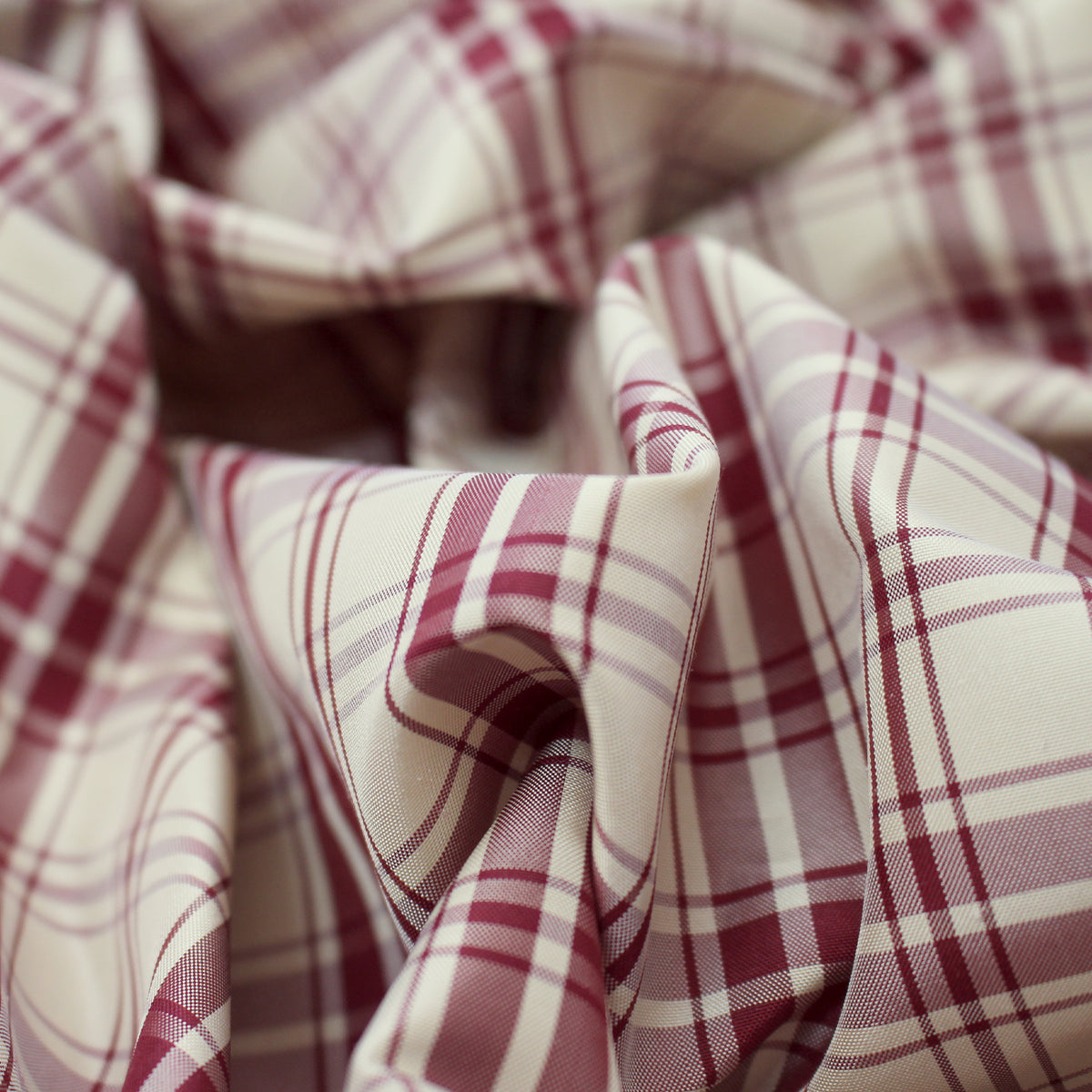 silk taffeta, tartan plaid - cranberry/oat