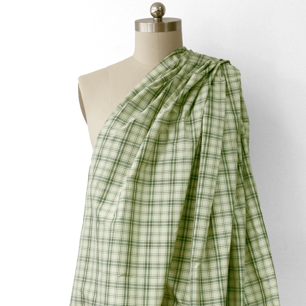 silk taffeta, tartan plaid - clover/oat
