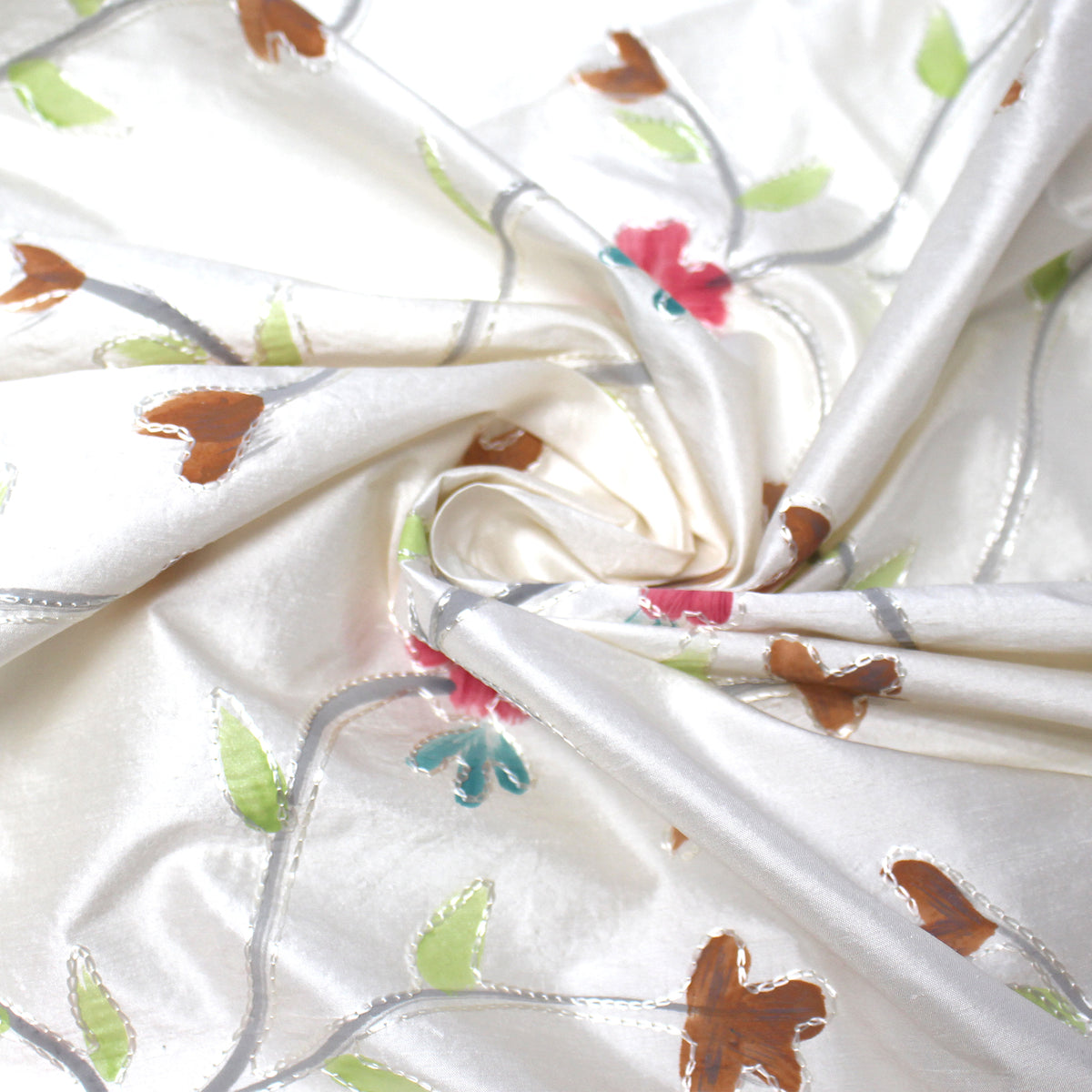 silk dupioni, hand painted embroidery 'florette'
