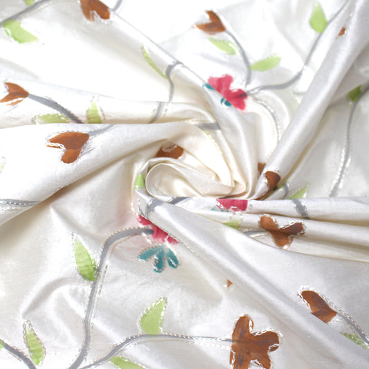silk dupioni, hand painted embroidery 'florette'