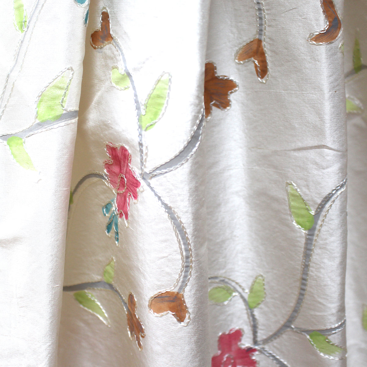 silk dupioni, hand painted embroidery 'florette'