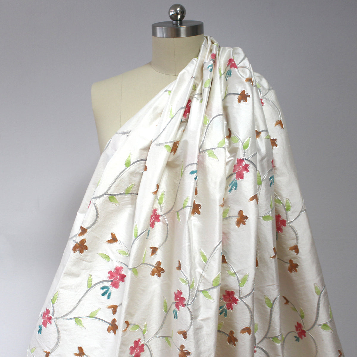 silk dupioni, hand painted embroidery 'florette'