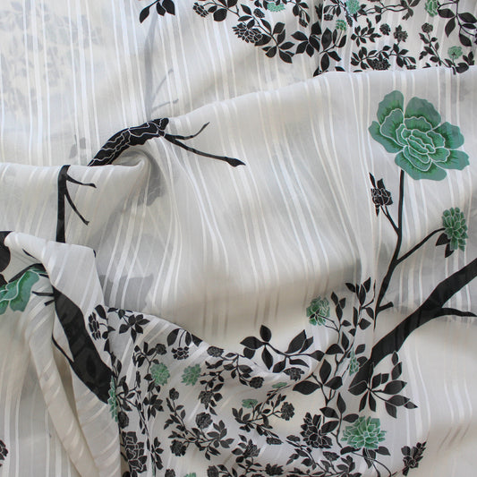 viscose crepe, overprinted jacquard semi-sheer blouseweight 'jade chinoiserie'