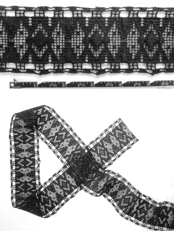 Anna S. black crochet design banded trim