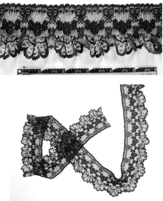 Anna S. black gathered lace trim
