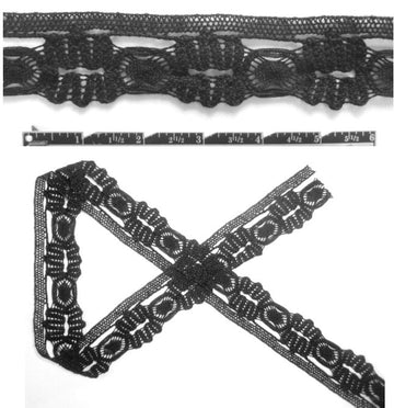 Anna S. black crochet lace banded trim