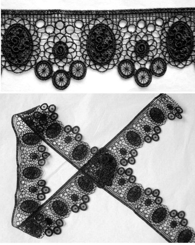 Anna S. black wheel lace banded trim