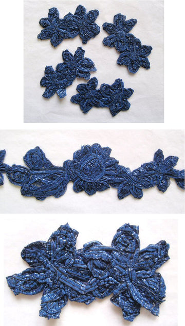 Anna S. cadet blue raffia flowers trim