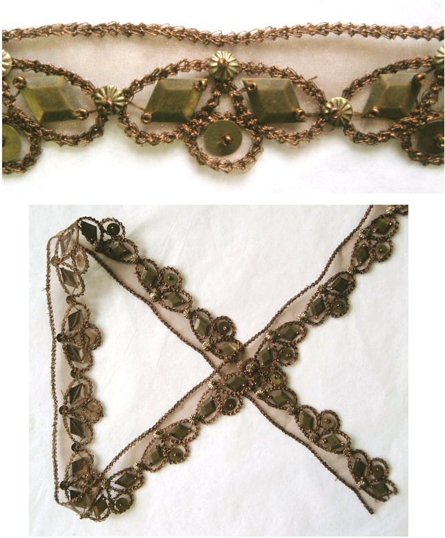 Anna S. bronze organza embroidered beaded trim