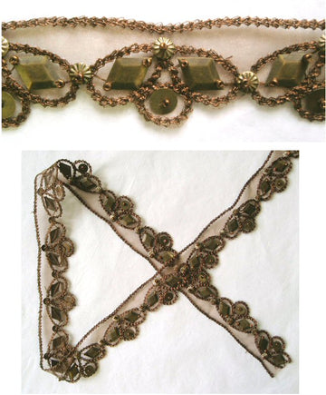 Anna S. bronze organza embroidered beaded trim