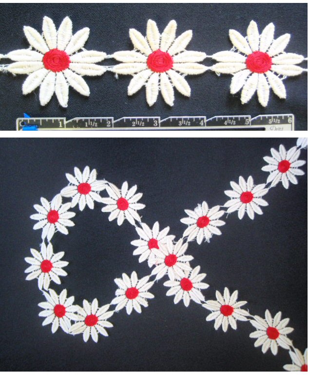 Anna S. natural/red daisy design trim